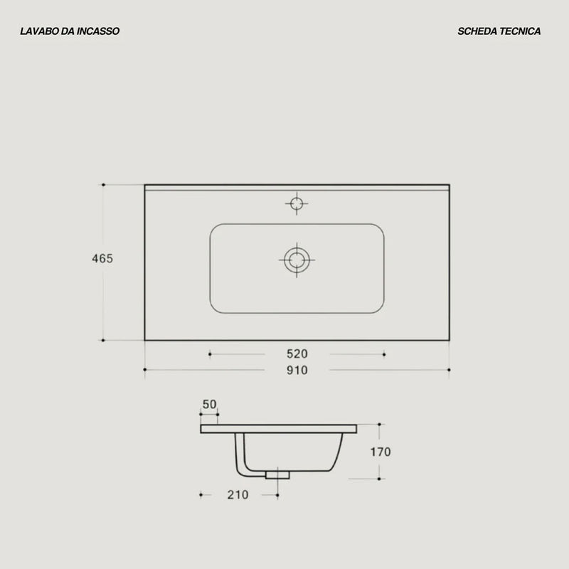 Mobile Bagno Sospeso 90 Cm Due Cassetti con Specchio Su Telaio 60x100 Cm colore Tortora