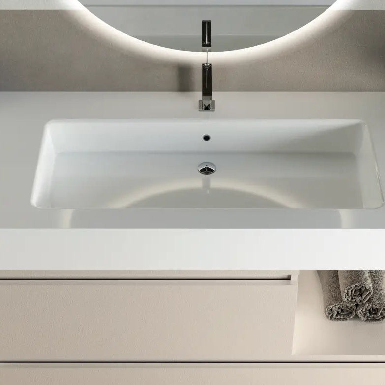 Mobile bagno sospeso Pont 100 cm con lavabo in marmoresina e specchio retroilluminato LED - Cashmere
