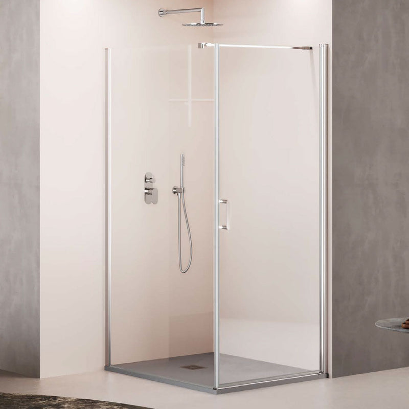 Porta doccia battente cm 90 in cristallo anticalcare trasparente 6 mm e telaio in alluminio collezione Way by DocciaGo