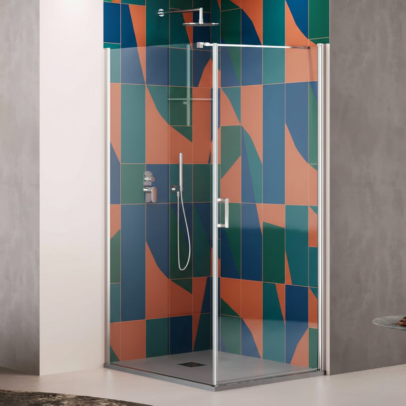 Porta doccia battente cm 90 in cristallo anticalcare trasparente 6 mm e telaio in alluminio collezione Way by DocciaGo