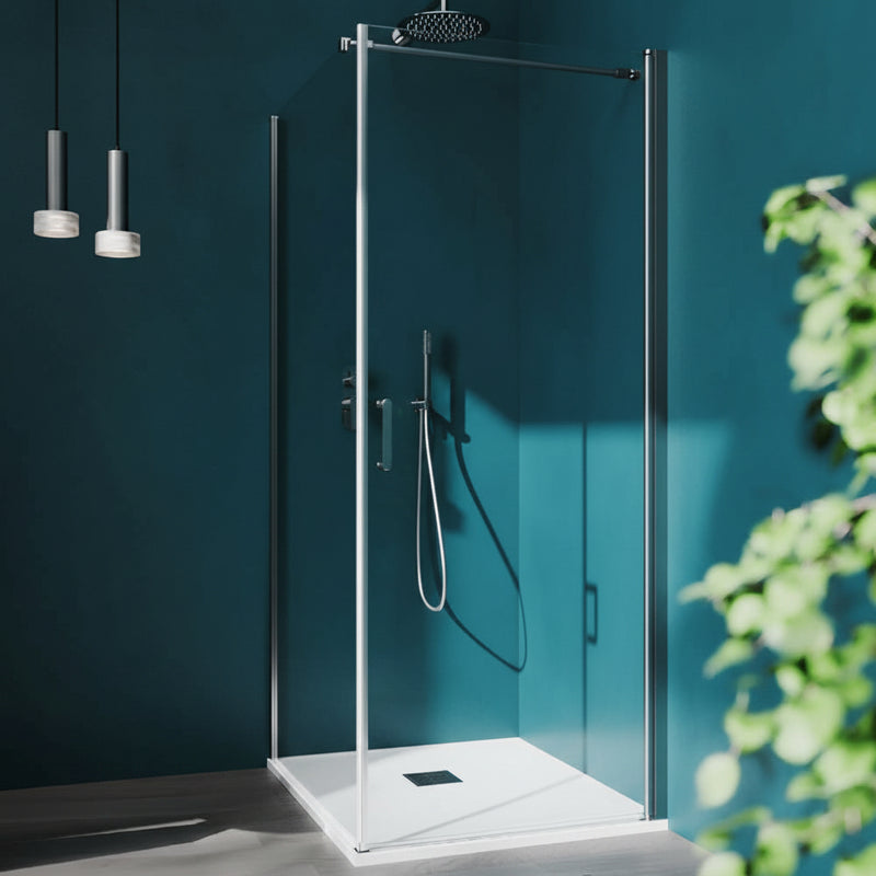 Porta doccia battente cm 90 in cristallo anticalcare trasparente 6 mm e telaio in alluminio collezione Way by DocciaGo