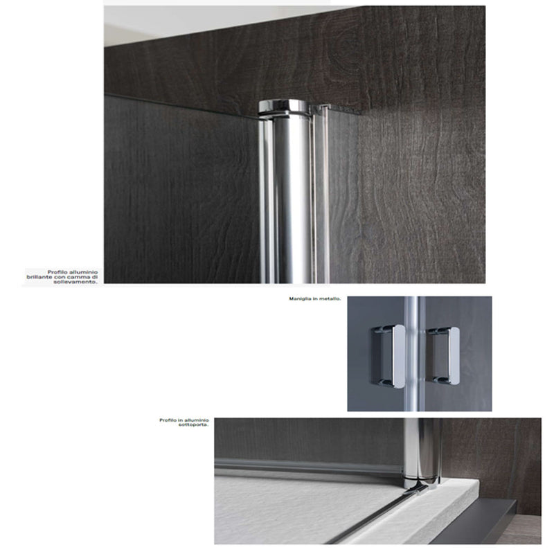 Porta doccia battente cm 90 in cristallo anticalcare trasparente 6 mm e telaio in alluminio collezione Way by DocciaGo