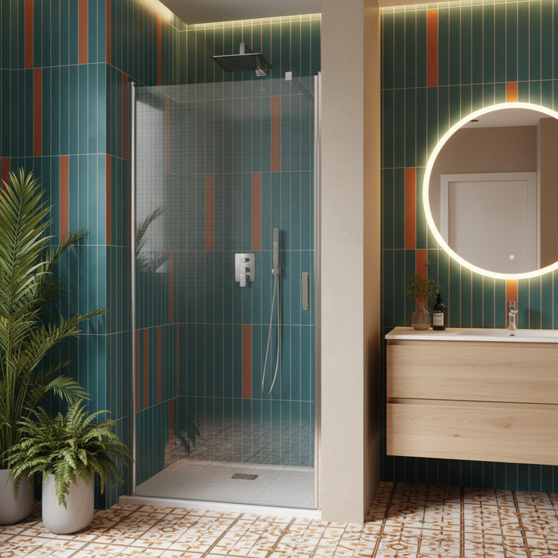 Porta doccia battente cm 70 in cristallo anticalcare opaco 6 mm e telaio in alluminio collezione Way by DocciaGo