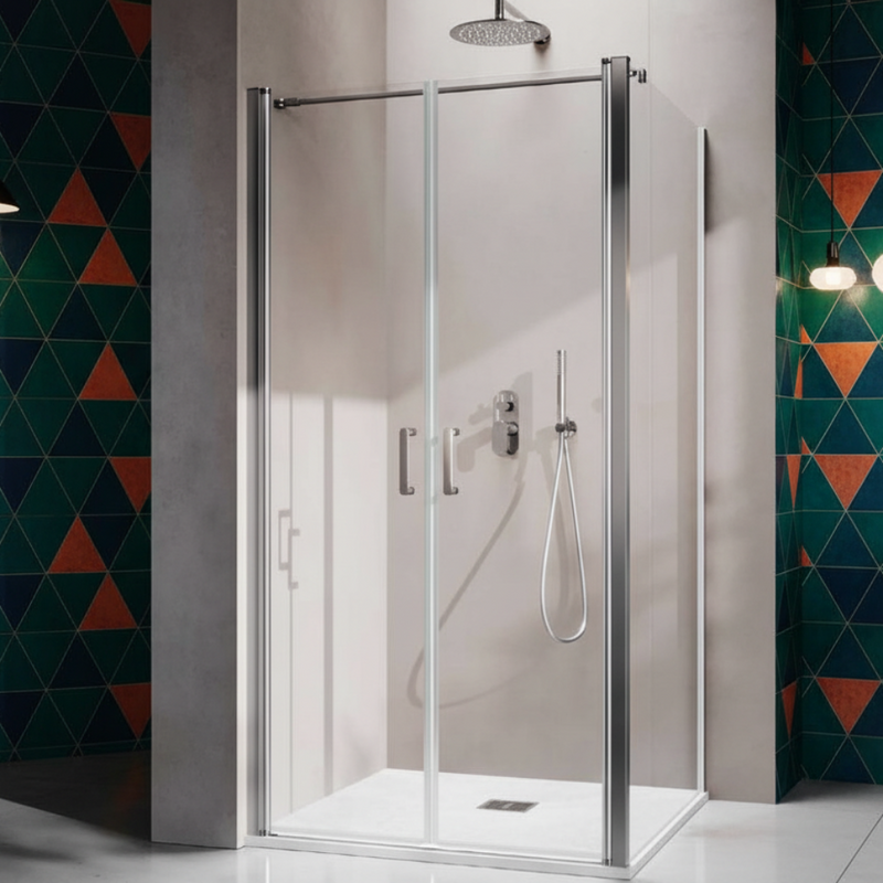 Porta doccia saloon cm 65 in cristallo anticalcare trasparente 6 mm e telaio in alluminio collezione Way by DocciaGo