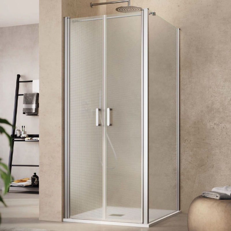 Box doccia angolare 80x80 con porta saloon e parete fissa in cristallo anticalcare opaco 6 mm e telaio in alluminio collezione Way by DocciaGo