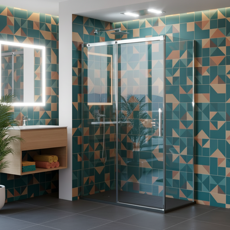 Box Doccia Angolare 140x80 con Porta scorrevole + Lato Fisso in Cristallo Temperato da 8 mm Anticalcare - DocciaGo  PureGlass