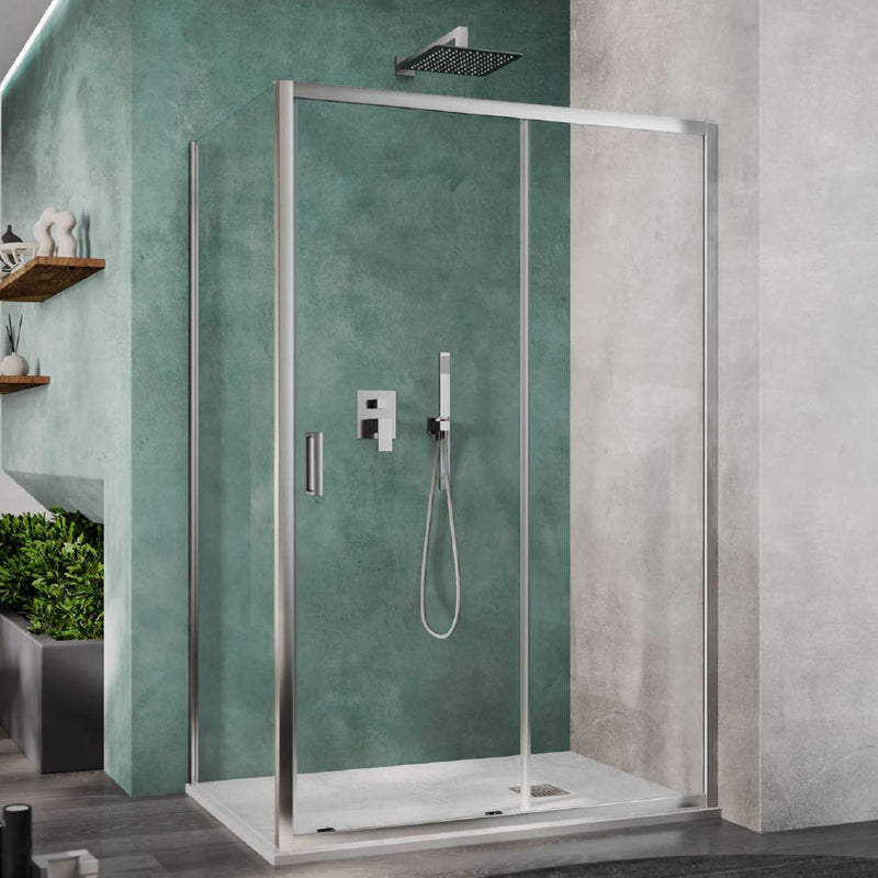 Drehbare Pendeltür für Dusche 70 cm aus transparentem 6 mm Antikalk-Kristallglas mit Aluminiumrahmen, Kollektion Keplero