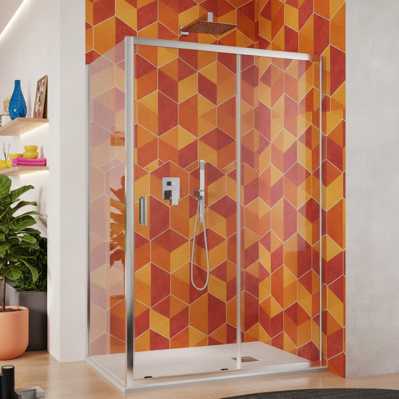 Drehbare Pendeltür für Dusche 70 cm aus transparentem 6 mm Antikalk-Kristallglas mit Aluminiumrahmen, Kollektion Keplero