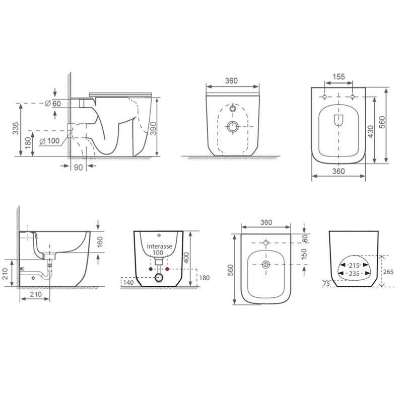 Sanitari filomuro Prime BathCore con scarico tornado e copriwater soft-close