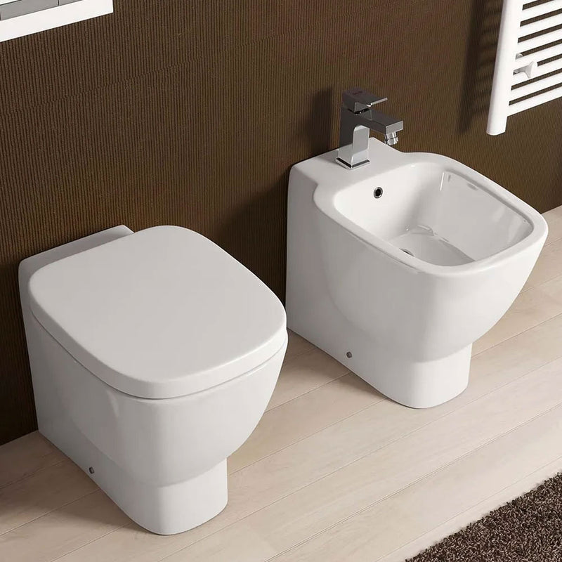 Sanitari filo muro moderni Rak One wc + bidet + sedile soft close in ceramica bianco lucido
