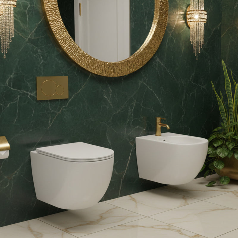 Sanitari sospesi senza brida BathCore Kover wc + bidet + sedile soft close