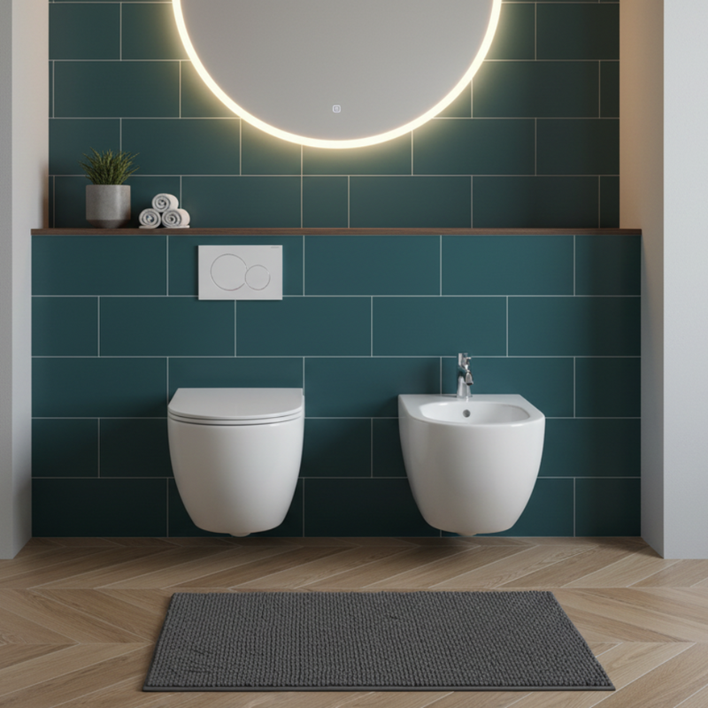 Sanitari sospesi senza brida BathCore Kover wc + bidet + sedile soft close