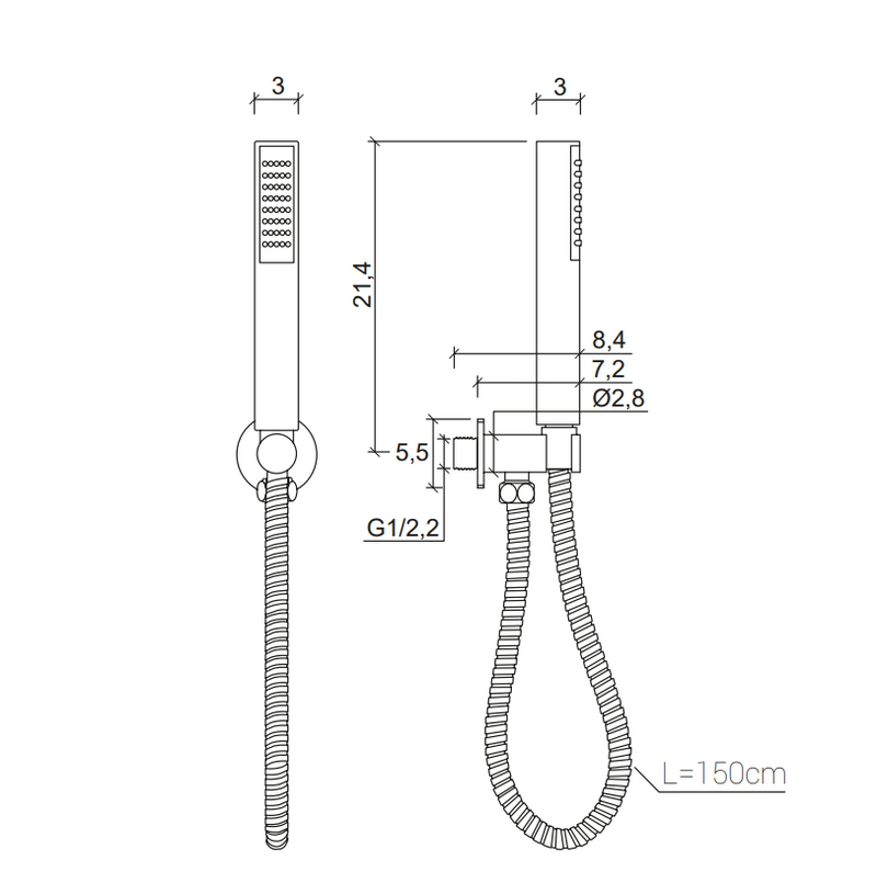 Set doccia incasso Around tondo in ABS cromo lucido con doccetta e flessibile 150 cm