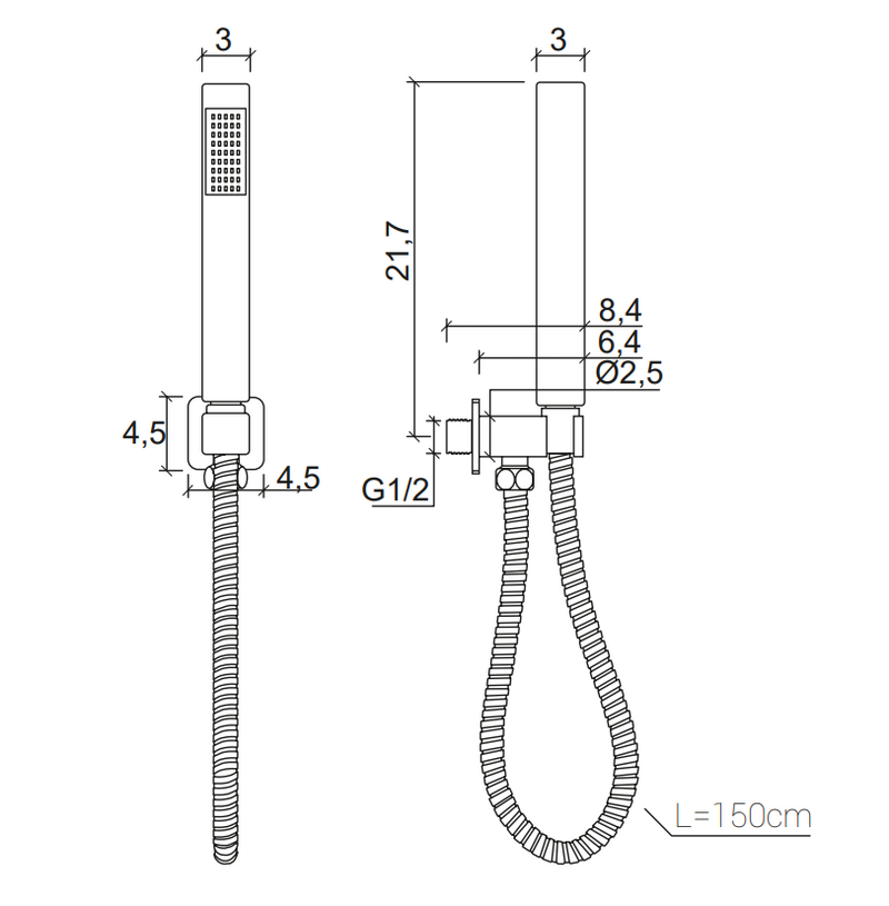 Set doccia incasso Kube quadro ABS cromo lucido con doccetta e flessibile 150 cm