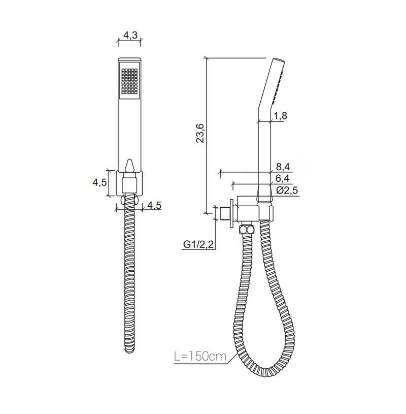 Set doccia incasso Squer rettangolare ABS cromo lucido con flessibile 150 cm