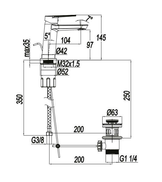 Miscelatore monocomando inclinato lavabo RubiFlux serie Ampra - Cromo