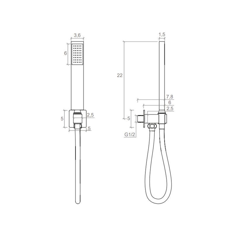 Set doccia incasso Pek in ottone rettangolare cromo lucido con flessibile 150 cm