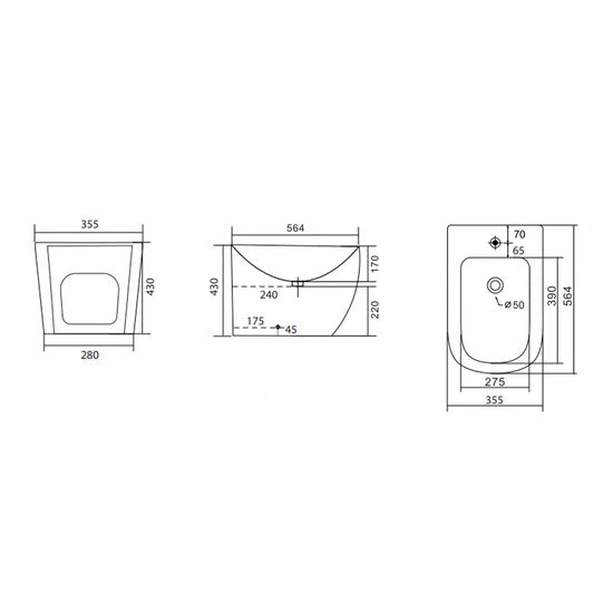 Sanitari filomuro Vortex BathCore con scarico tornado e copriwater soft-close