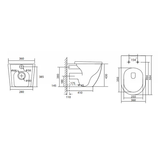 Sanitari filomuro Vortex BathCore con scarico tornado e copriwater soft-close