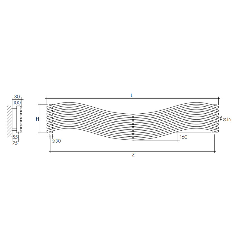 Termoarredo di design orizzontale Wave in acciaio Scirocco H - varie finiture