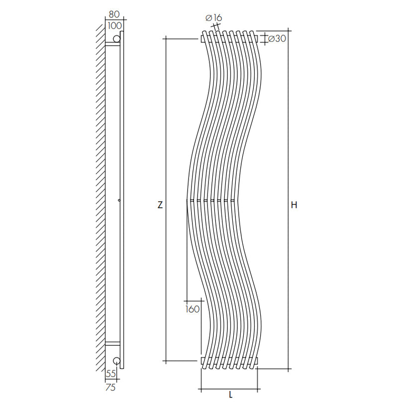 Termoarredo di design verticale Wave in acciaio Scirocco H - varie finiture