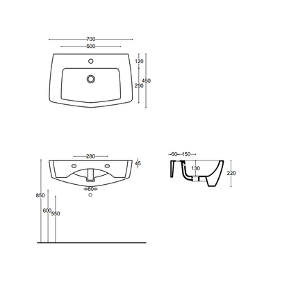 Lavabo sospeso Althea modello Oceano 70x45 cm