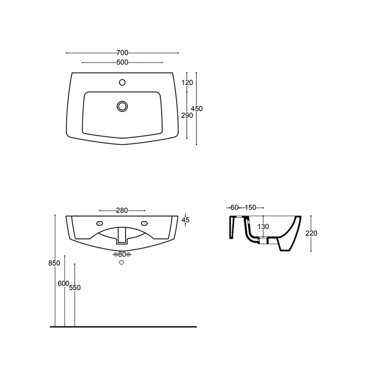 Lavabo sospeso Althea modello Oceano 70x45 cm