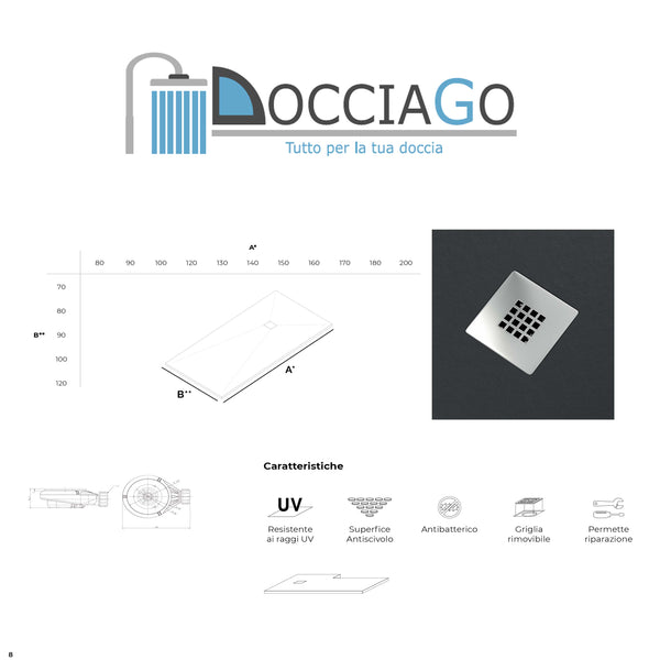 Piatto doccia qualità Premium Elite Evo 100x120 in mineralmarmo colore Crema superficie Antibatterica