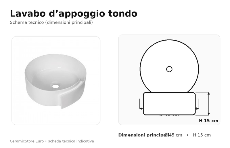 Lavabo da appoggio BathCore in ceramica bianca modello Flumen 45