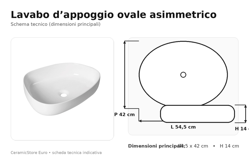 Lavabo da appoggio in Ceramica Bianca BathCore modello Nebula 55