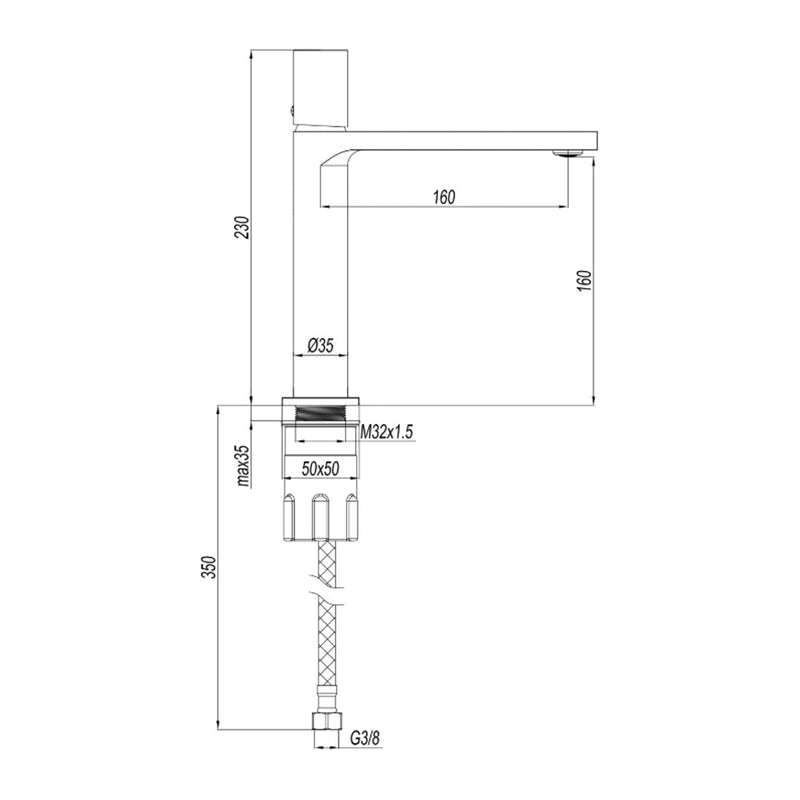 Miscelatore lavabo medio RubiFlux Sculpt con leva rigata - Oro etrusco