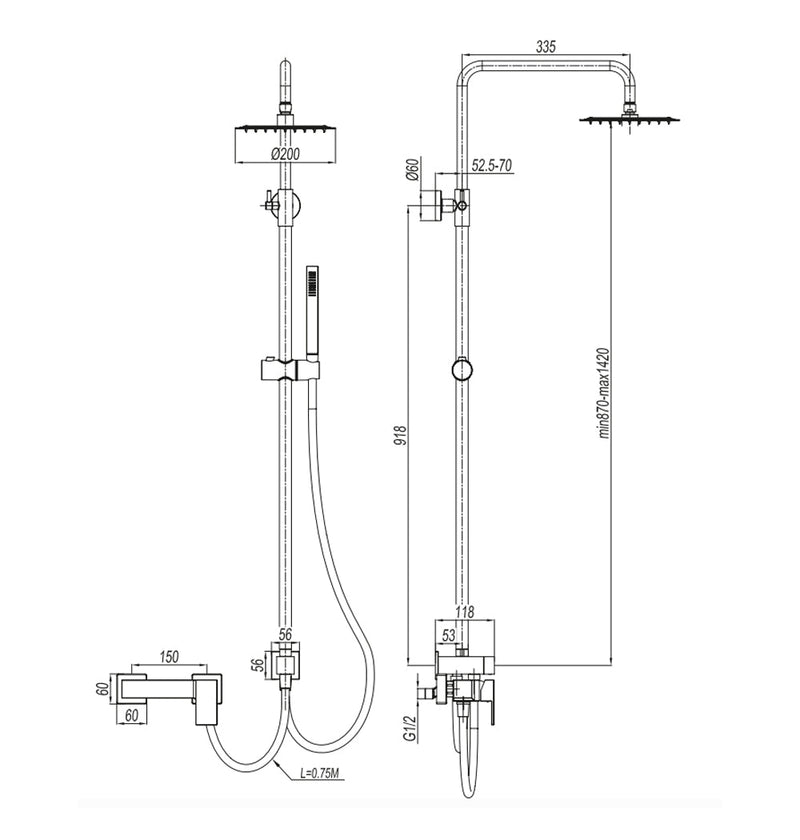 Colonna doccia Evy DocciaGo in acciaio con soffione 20 cm e doccetta - Cromo