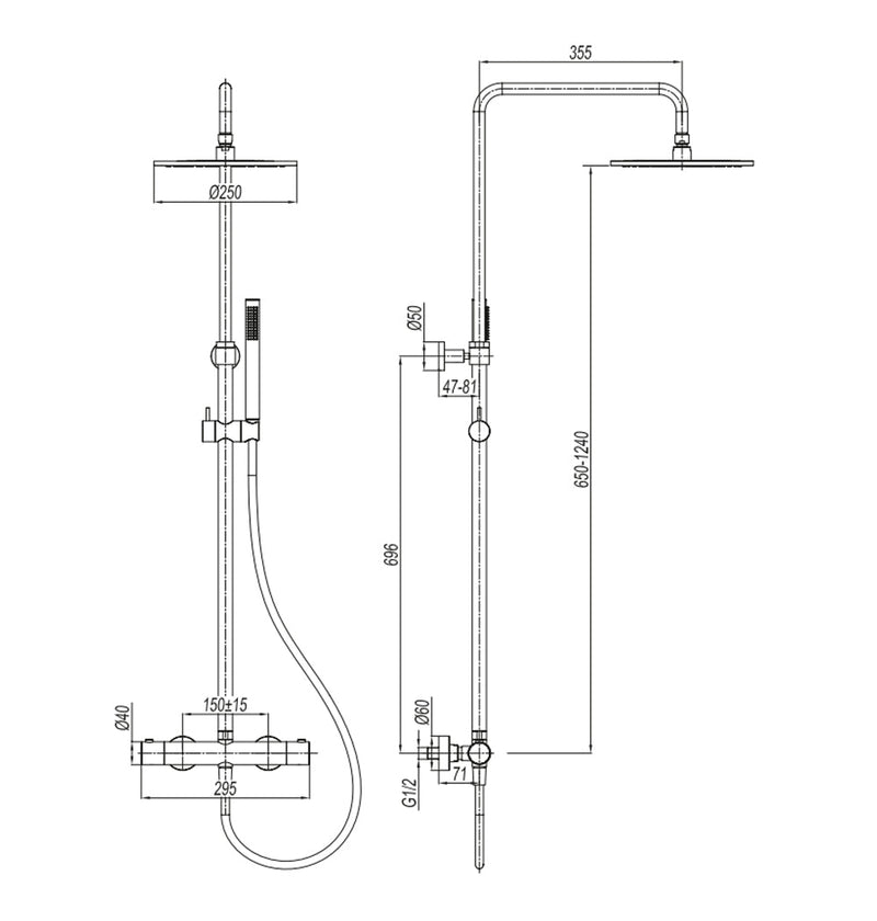Colonna doccia termostatica Lady in acciaio 316L con soffione e doccetta - Bronzo