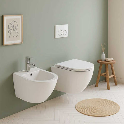Hängende Badezimmer-Sanitäranlagen mit WC-Sitz BathCore Modell Serenity Rimless/Tornado Quiet 49,5x36,5 cm - Weiß
