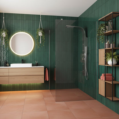 Pannello Doccia in acciaio inox spazzolato con miscelatore a 4 vie soffione con cascata, idromassaggio, flessibile e doccetta Smeraldo