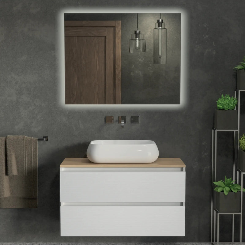 Mobile bagno sospeso Sofia 90 con lavabo e specchio retroilluminato LED Made in Italy - Cubi&Co