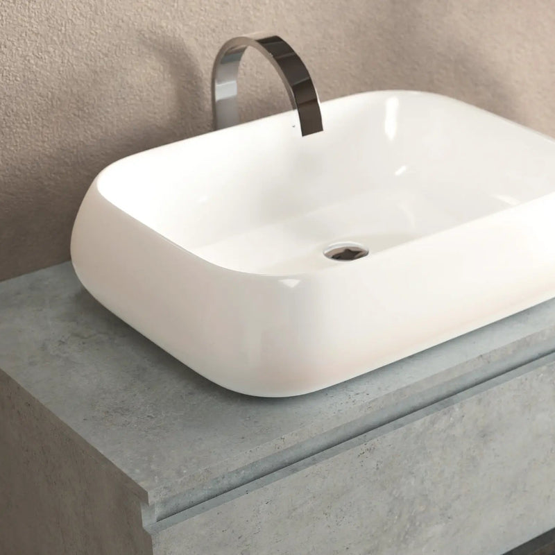 Mobile bagno sospeso Sea 90 con lavabo d'appoggio, specchio e pensile Made in Italy - Cubi&Co