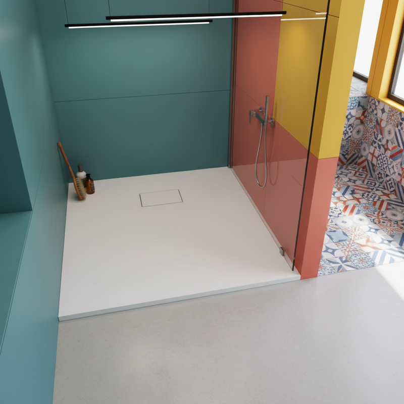 Plato de ducha Stone Essence 70x120 blanco efecto piedra Slim H 2,6 cm