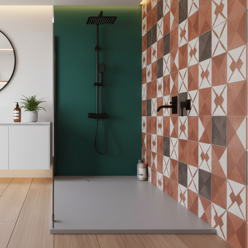 Plateau de douche Stone Essence 70x120 blanc effet pierre Slim H 2,6 cm