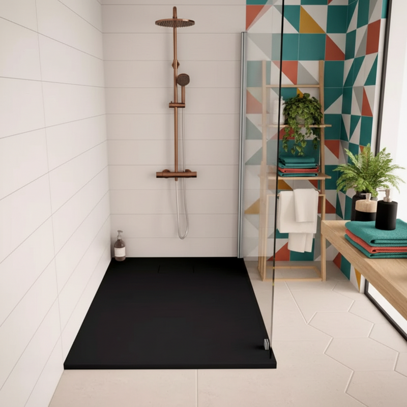 Plateau de douche Stone Essence 70x120 blanc effet pierre Slim H 2,6 cm
