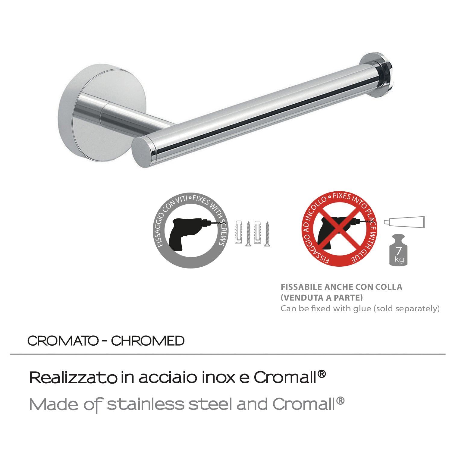 Portarotolo a muro in Acciaio Inox Eros di Gedy - Cromato