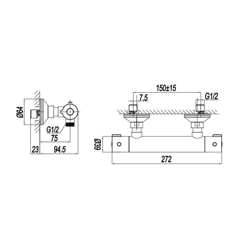 Mezclador monomando externo para ducha RubiFlux serie Ampra - Cromo