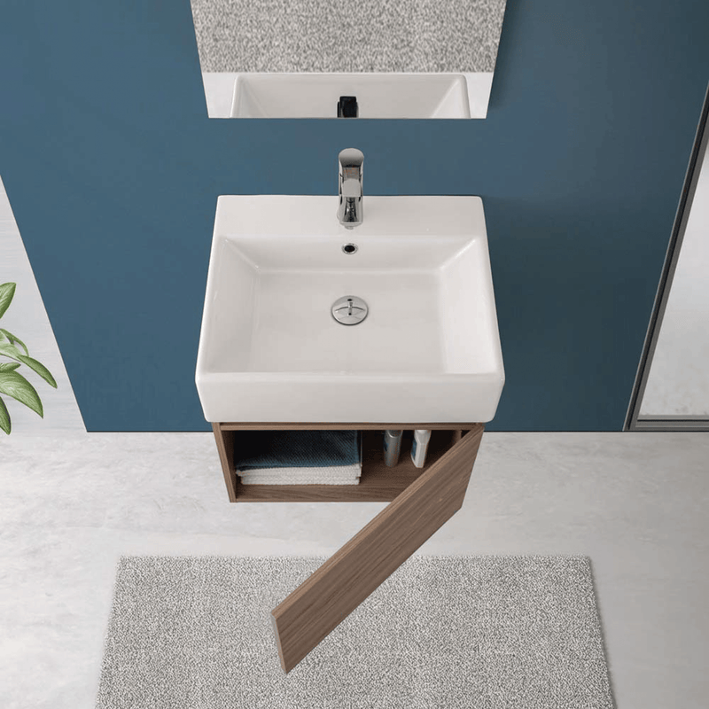 Mobile Bagno Sospeso 50 Cm Un'Anta Specchio Filo Lucido 50x60 Cm colore Rovere Scuro