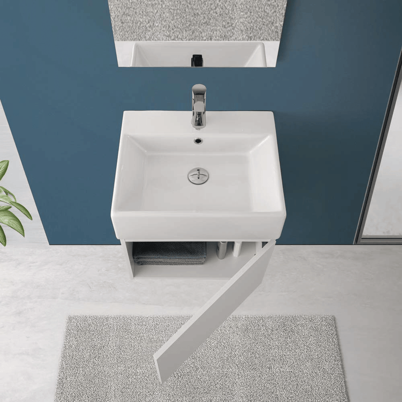 Mobile Bagno Sospeso 50 Cm Un'Anta Specchio Filo Lucido 50x60 Cm colore Bianco Lucido