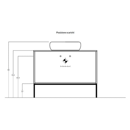 Mobile Sospeso 2 Cassetti 80 CM colore Verde Petrolio con lavabo e specchio tondo da 60 CM Venus