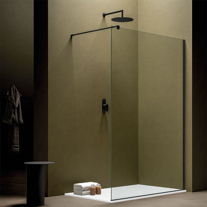 Parete walk-in Perla 120 cm in alluminio verniciato nero e cristallo trasparente 8 mm Anticalcare