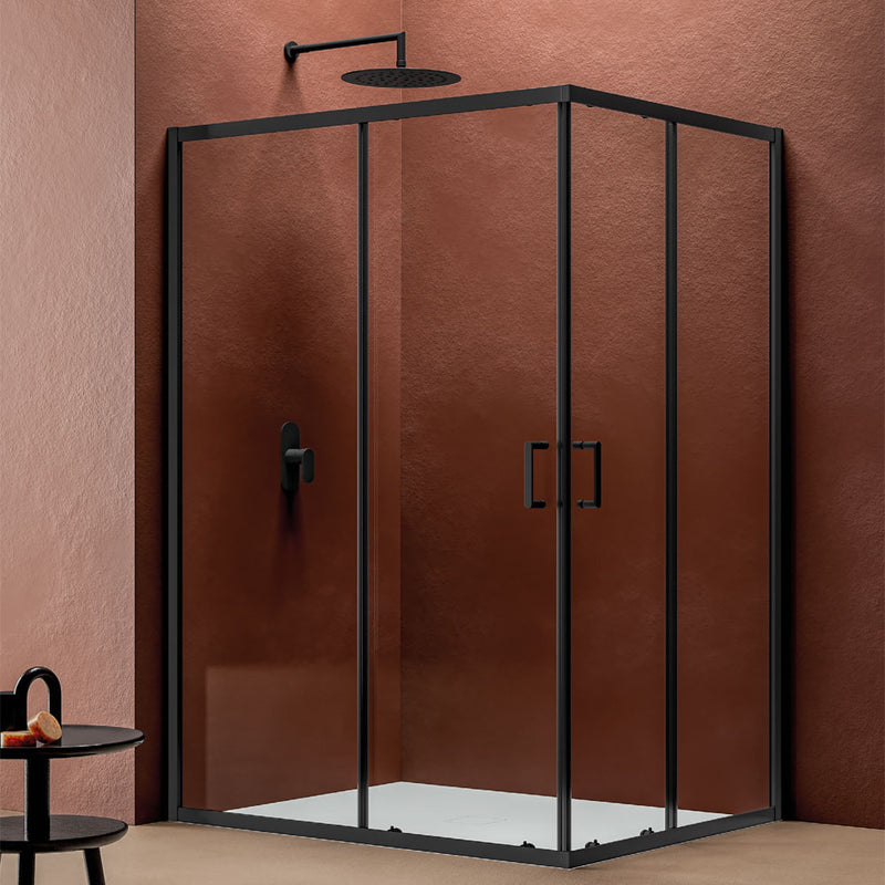 Box doccia angolare Perla Black 80x120 in alluminio verniciato nero e vetro anticalcare Smart Clean