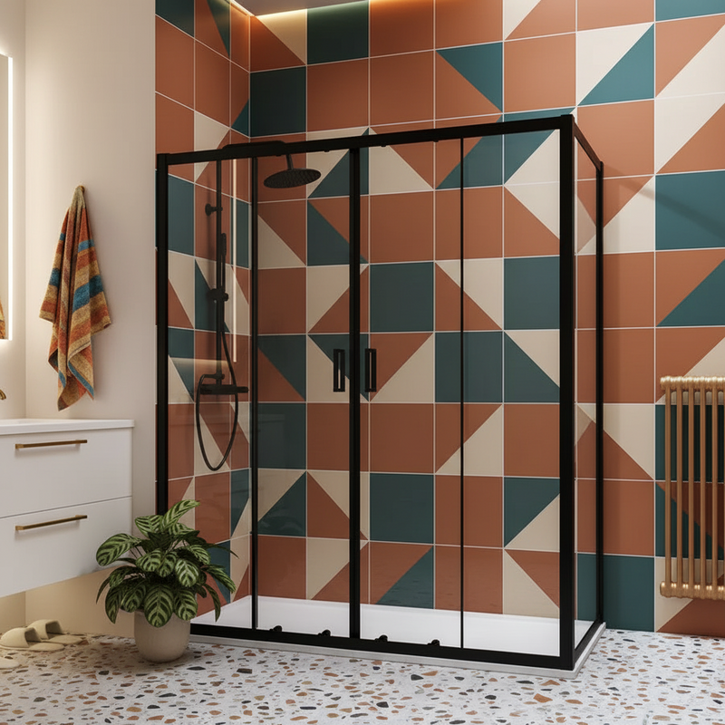 Cabine de douche d'angle Loop 70x90 en aluminium et verre anticalcaire Smart Clean