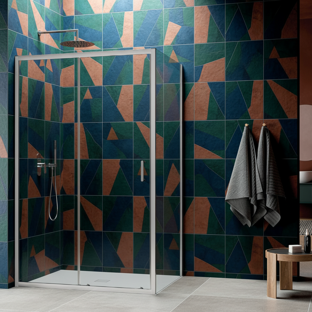 Porta scorrevole Perla 150 cm alluminio brillantato e cristallo trasparente anticalcare con anta sganciabile