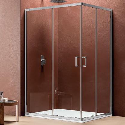 Box doccia 90x90 apertura angolare e scorrevole in alluminio brillantato e cristallo trasparente 6 mm Anticalcare - Collezione Perla  By DocciaGo